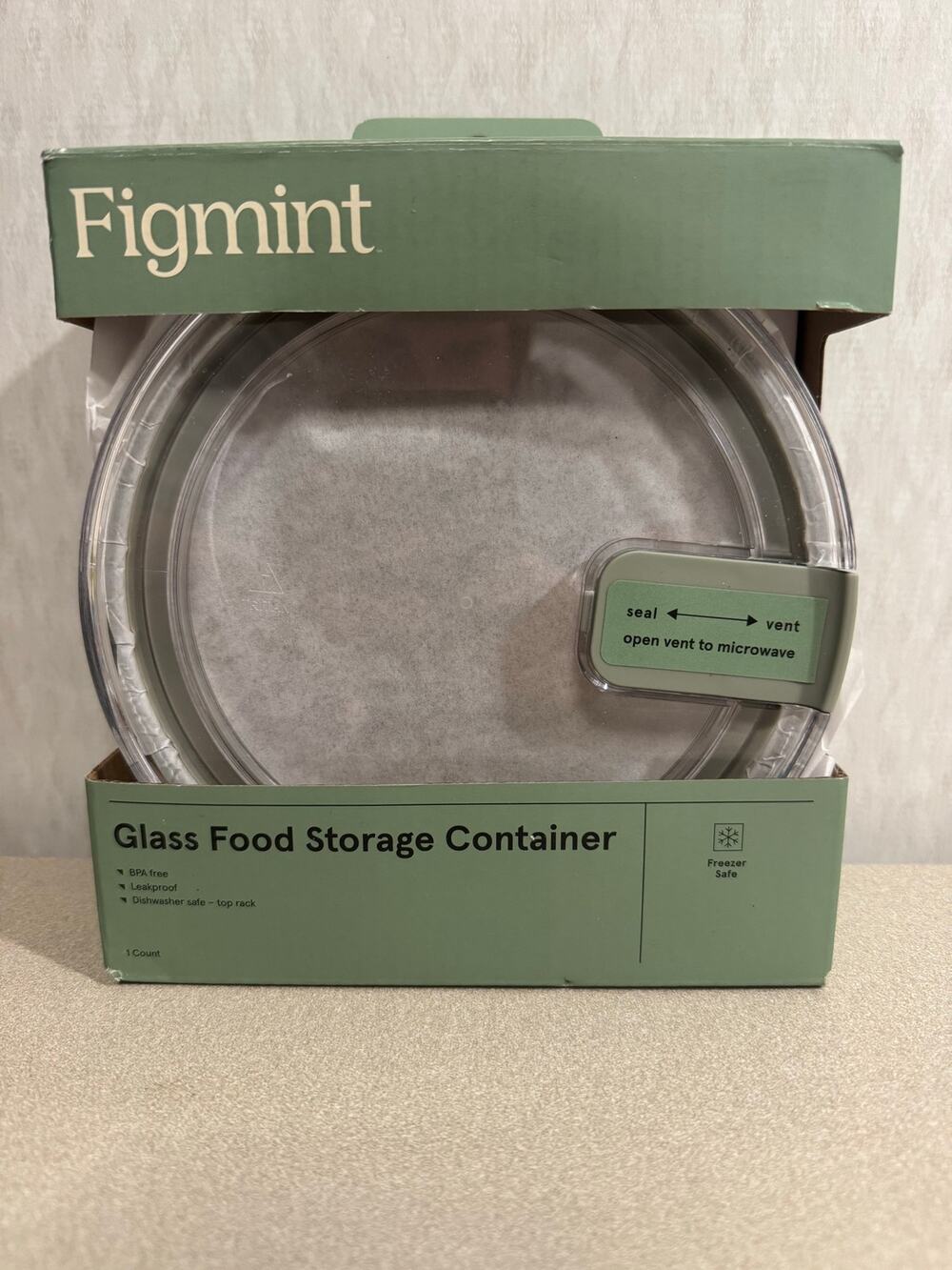 Figmint Glass Food Storage Container Round w/ Vented Lid Green Target New in Box